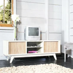 Made in Meubles Meuble TV en bois effet patiné Clémentine