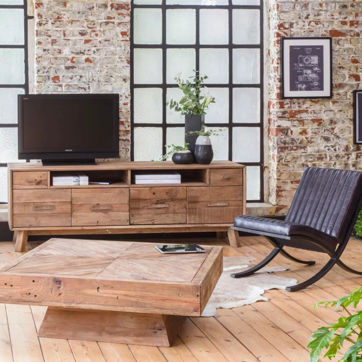 Made in Meubles Meuble TV en bois recyclé 180 cm Blaise