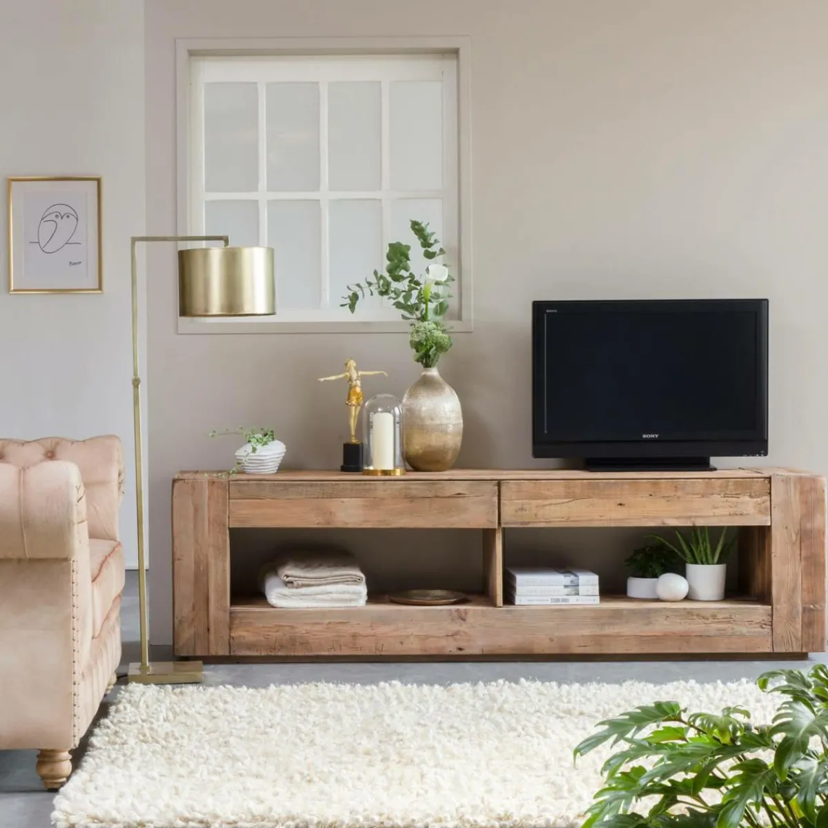 Made in Meubles Meuble TV en bois recyclé 210 cm Blaise