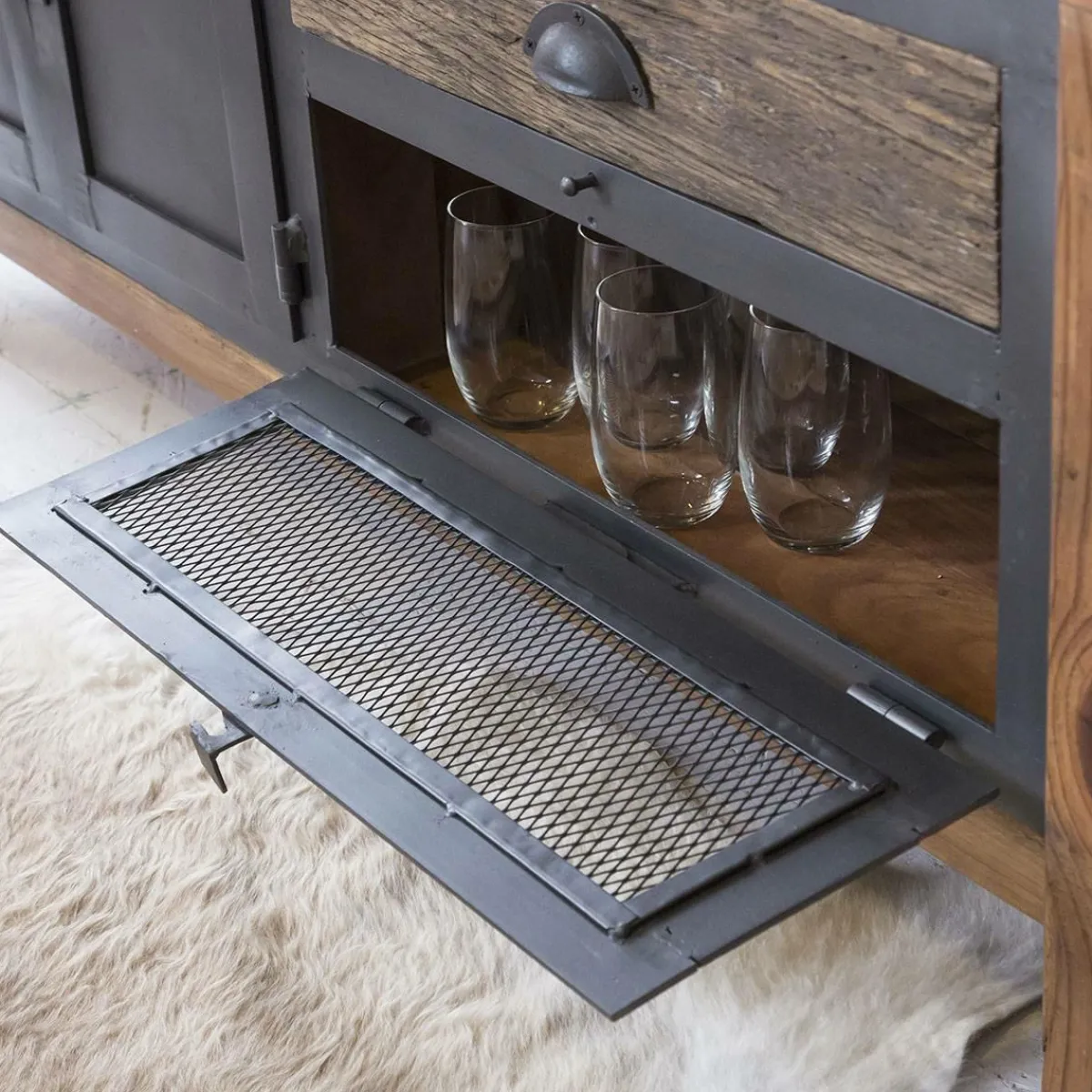 Made in Meubles Meuble TV en bois recyclé et métal Hector