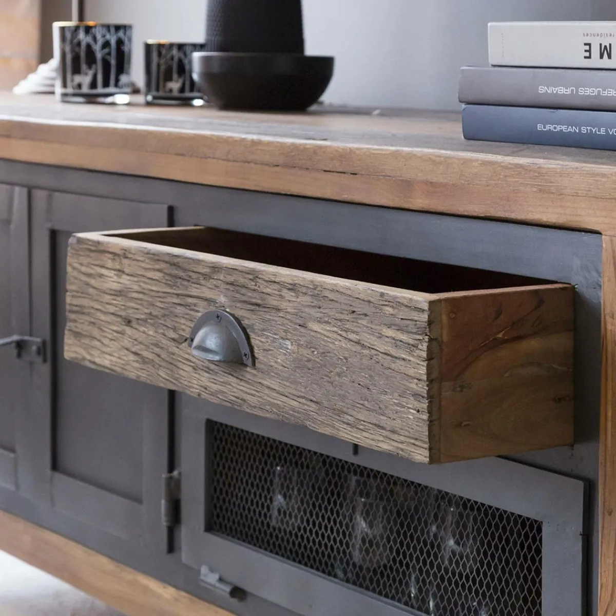 Made in Meubles Meuble TV en bois recyclé et métal Hector