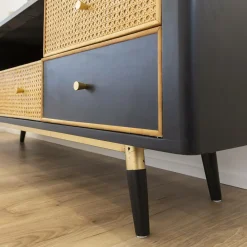 Made in Meubles Meuble TV en cannage et métal Volterra