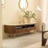 Made in Meubles Meuble TV en marbre et bois de manguier Sienne
