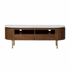 Made in Meubles Meuble TV en marbre et bois de manguier Sienne