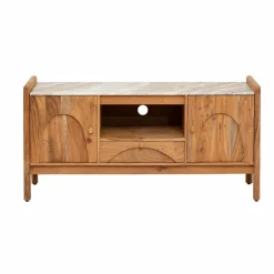 Made in Meubles Meuble TV en marbre et bois d'acacia Calix