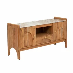 Made in Meubles Meuble TV en marbre et bois d'acacia Calix