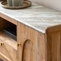 Made in Meubles Meuble TV en marbre et bois d'acacia Calix