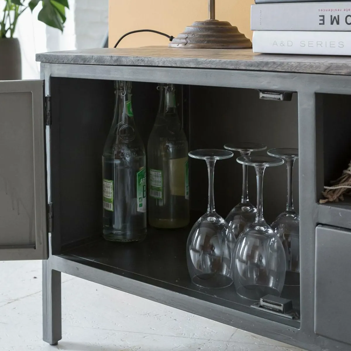 Made in Meubles Meuble tv en métal gris Gustavo