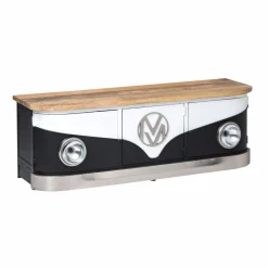 Made in Meubles Meuble TV noir avec plateau en bois de manguier Combi