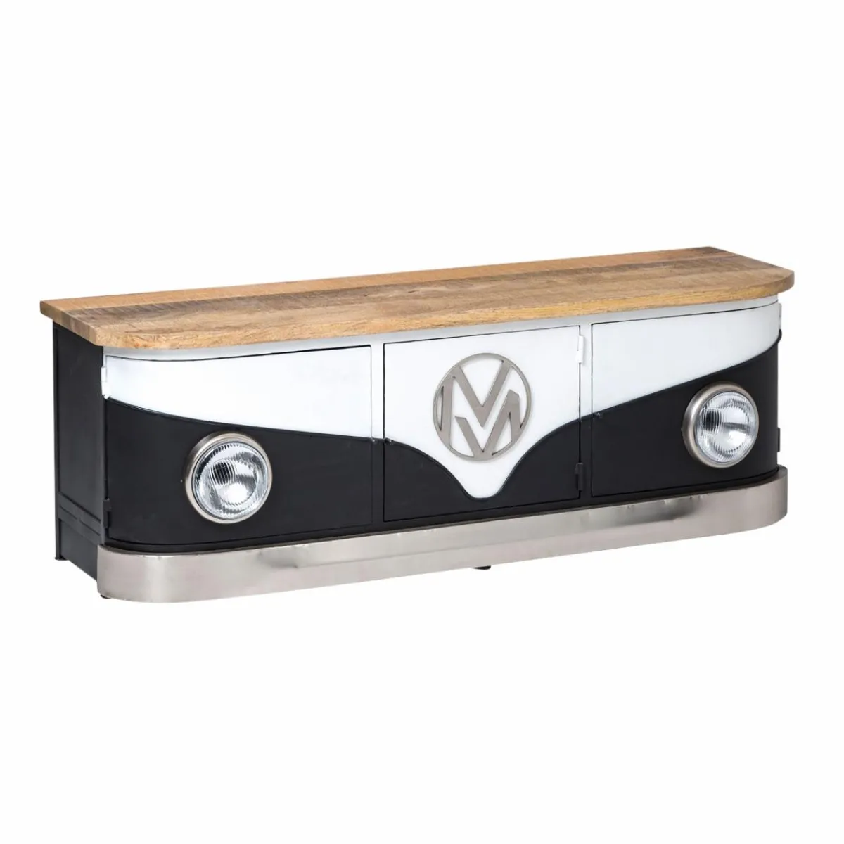 Made in Meubles Meuble TV noir avec plateau en bois de manguier Combi
