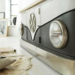 Made in Meubles Meuble TV noir avec plateau en bois de manguier Combi