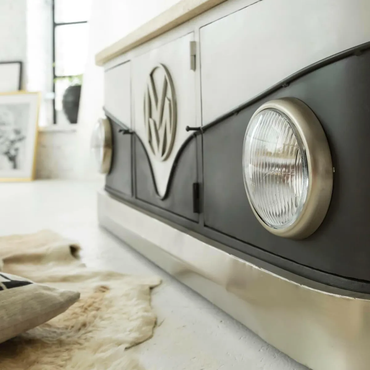 Made in Meubles Meuble TV noir avec plateau en bois de manguier Combi