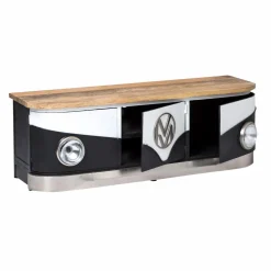 Made in Meubles Meuble TV noir avec plateau en bois de manguier Combi