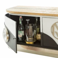Made in Meubles Meuble TV noir avec plateau en bois de manguier Combi