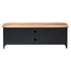 Made in Meubles Meuble TV noir avec plateau en bois de manguier Combi