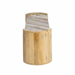Made in Meubles Meuble TV ovale en bois de manguier et marbre Isabella