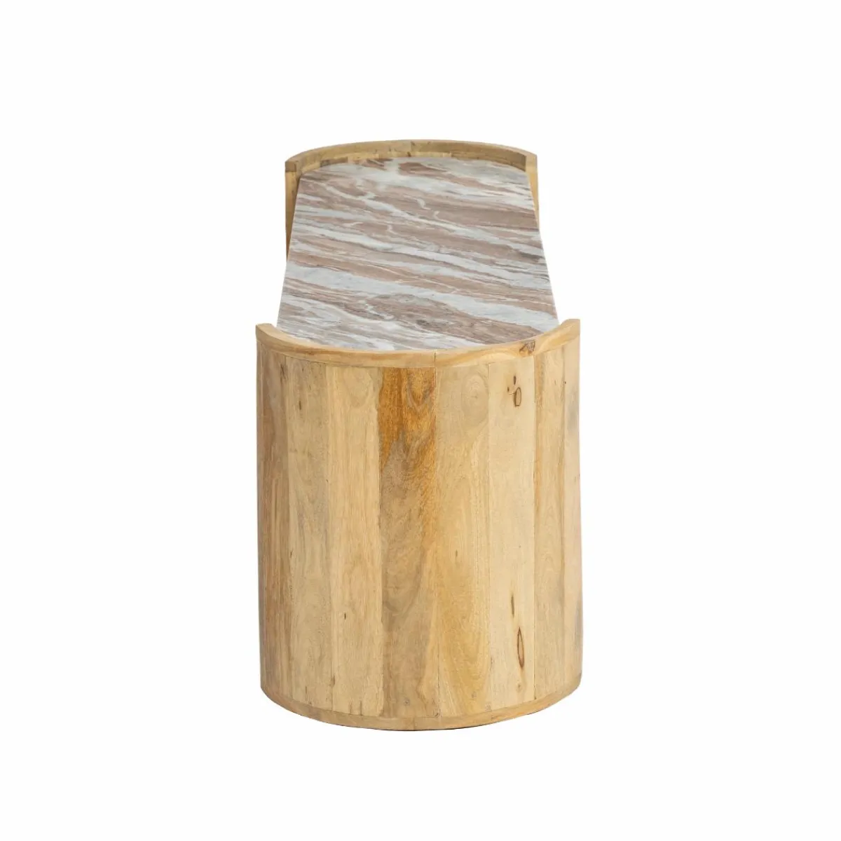 Made in Meubles Meuble TV ovale en bois de manguier et marbre Isabella