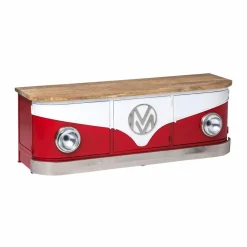 Made in Meubles Meuble TV rouge avec plateau en bois de manguier Combi