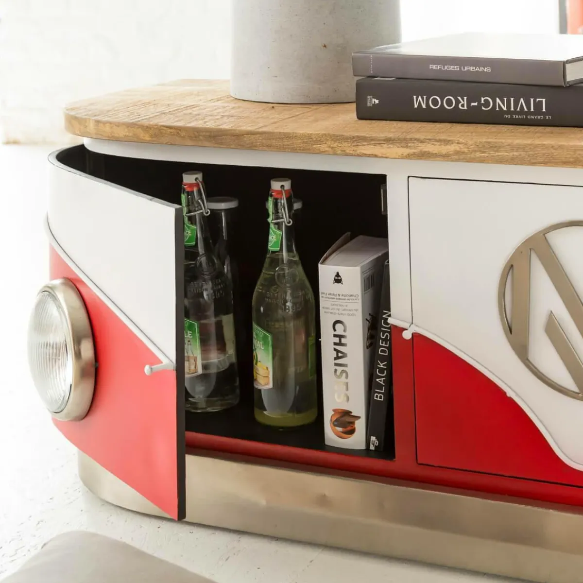 Made in Meubles Meuble TV rouge avec plateau en bois de manguier Combi