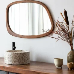 Made in Meubles Miroir abstrait en bois de manguier foncé Marley