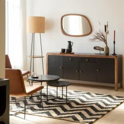 Made in Meubles Miroir abstrait en bois de manguier foncé Marley