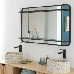Made in Meubles Miroir avec étagère en bois et métal Jill