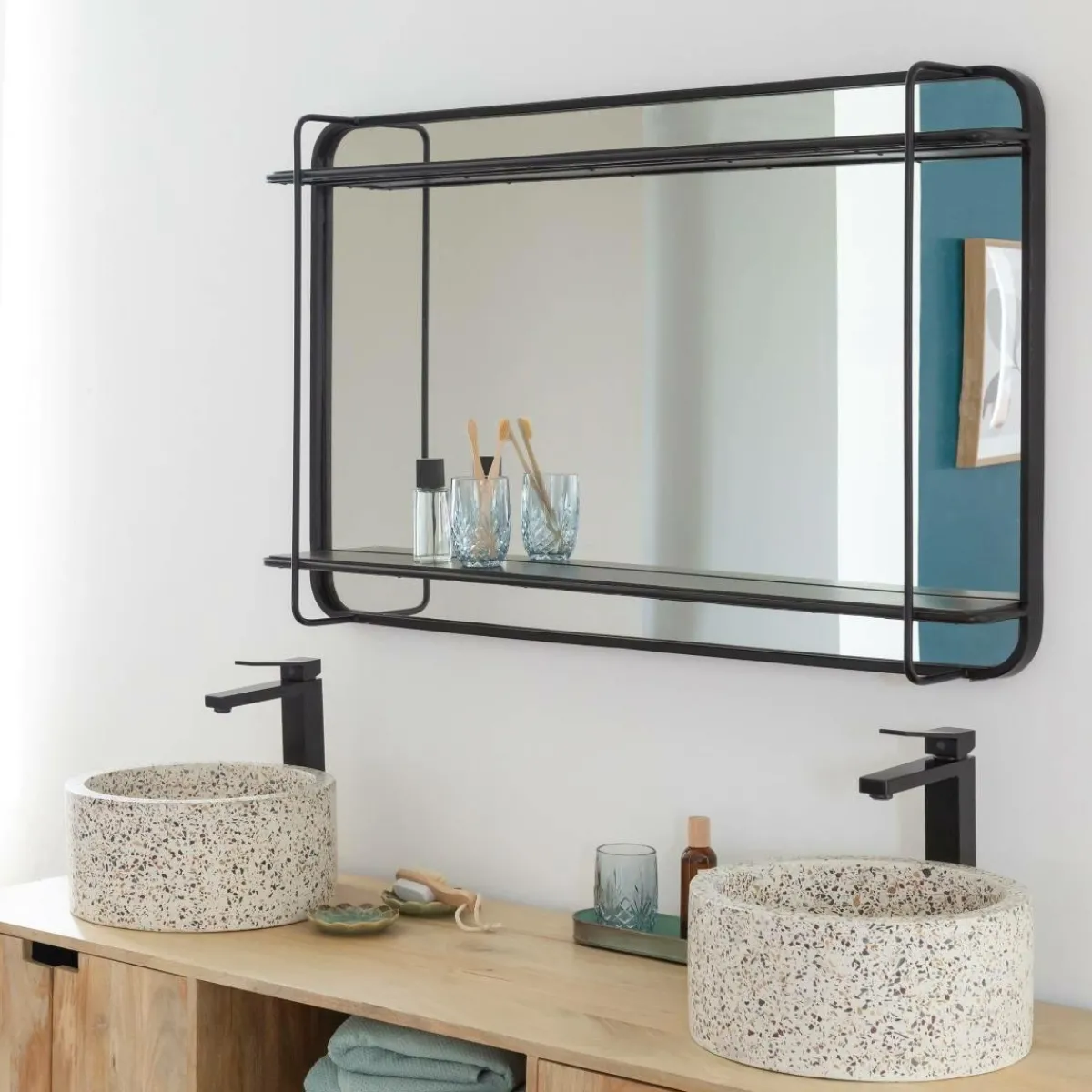 Made in Meubles Miroir avec étagère en bois et métal Jill