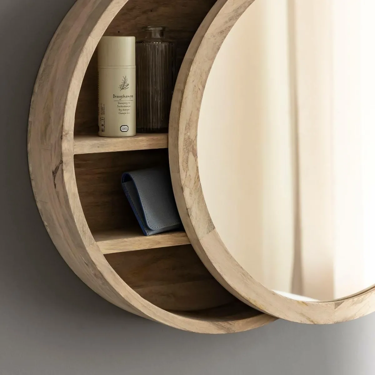 Made in Meubles Miroir avec étagères en bois de manguier clair Juliet