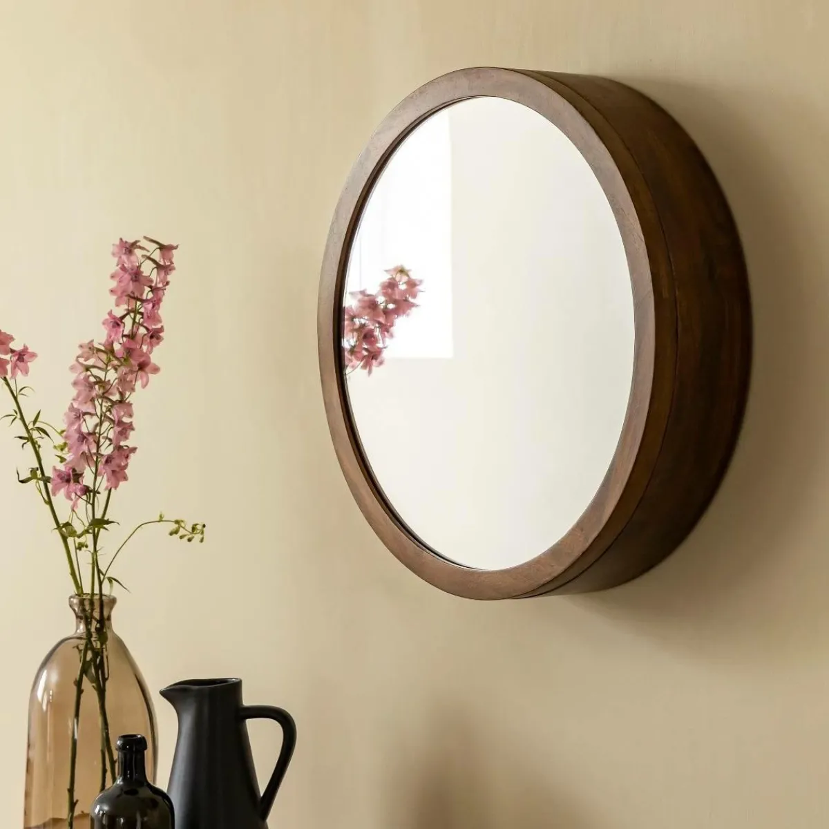 Made in Meubles Miroir avec étagères en bois de manguier foncé Remick