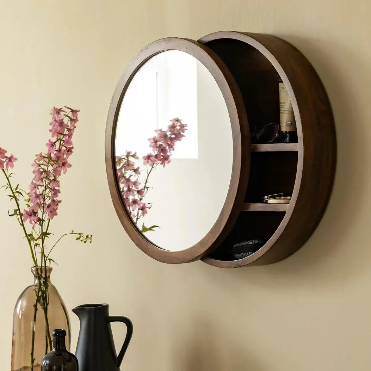 Made in Meubles Miroir avec étagères en bois de manguier foncé Remick