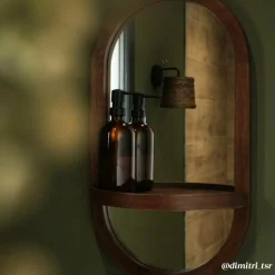 Made in Meubles Miroir ovale avec étagère en bois de manguier Marley