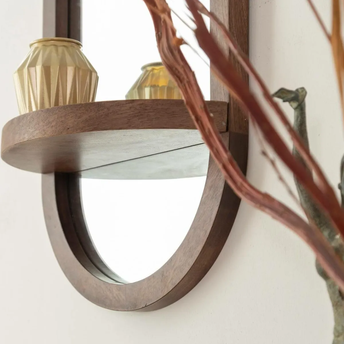 Made in Meubles Miroir ovale avec étagère en bois de manguier Marley