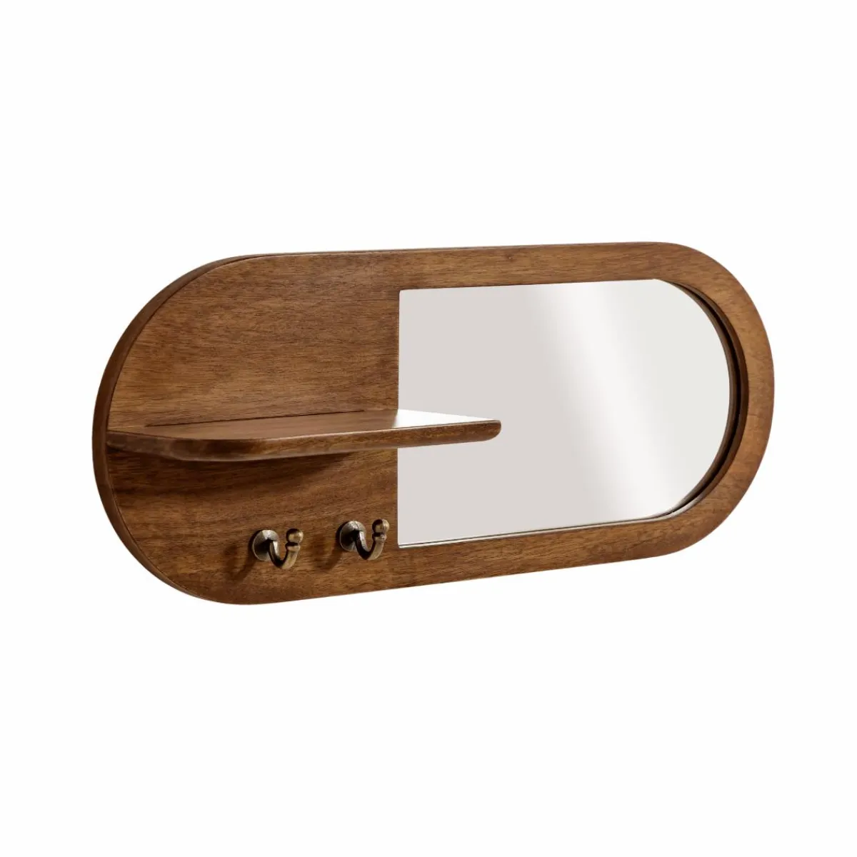 Made in Meubles Miroir ovale en bois de manguier foncé Remick
