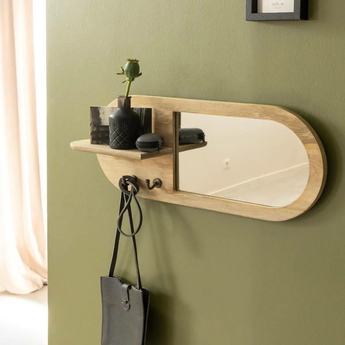 Made in Meubles Miroir ovale en bois de manguier clair Juliet
