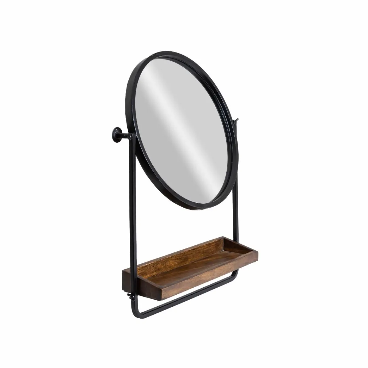 Made in Meubles Miroir rond avec étagère en bois et métal Gary