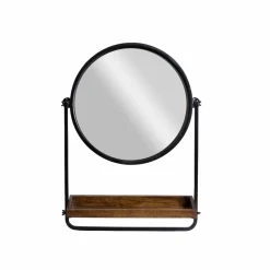 Made in Meubles Miroir rond avec étagère en bois et métal Gary