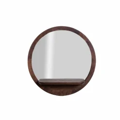 Made in Meubles Miroir rond avec étagère en bois de manguier Marley