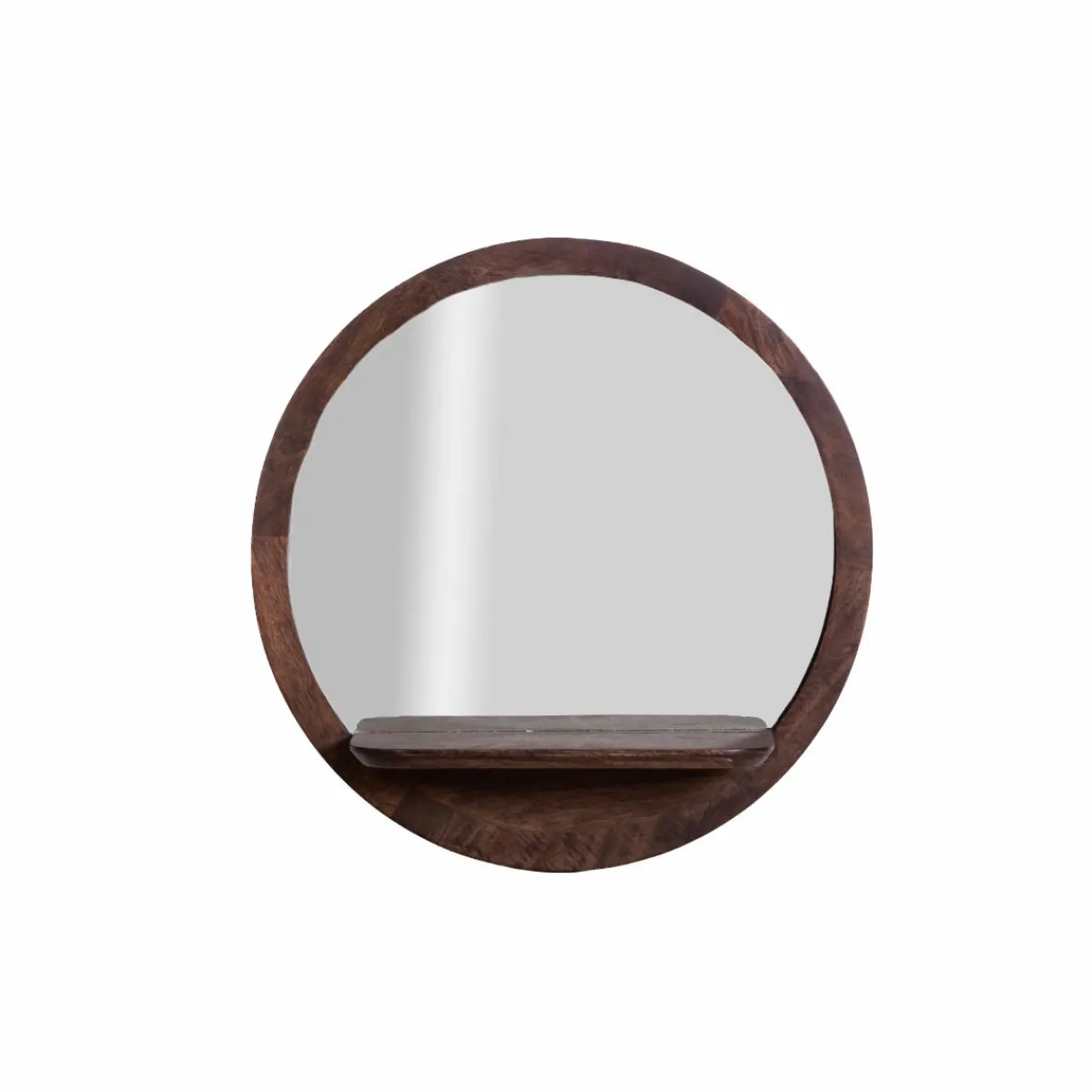 Made in Meubles Miroir rond avec étagère en bois de manguier Marley