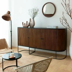 Made in Meubles Miroir rond avec étagère en bois de manguier Marley