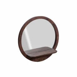 Made in Meubles Miroir rond avec étagère en bois de manguier Marley
