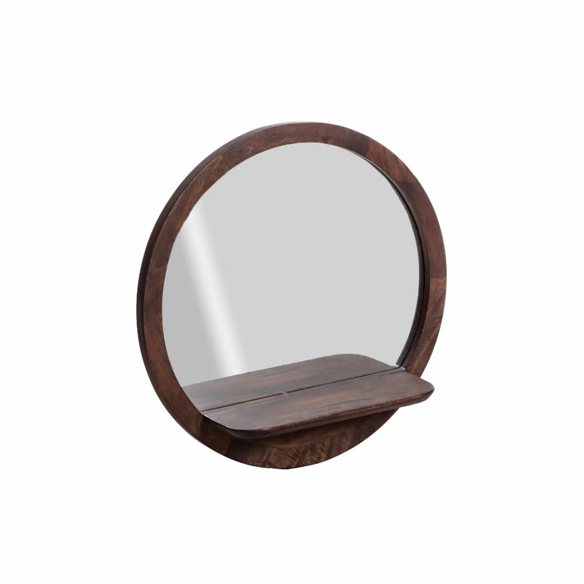 Made in Meubles Miroir rond avec étagère en bois de manguier Marley