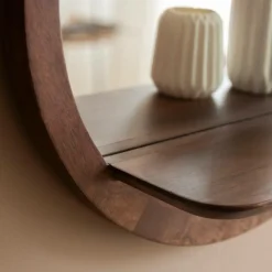 Made in Meubles Miroir rond avec étagère en bois de manguier Marley