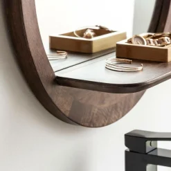 Made in Meubles Miroir rond avec étagère en bois de manguier Marley