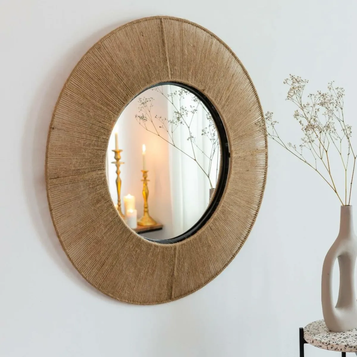 Made in Meubles Miroir rond en métal et jute Adda