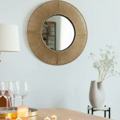 Made in Meubles Miroir rond en métal et jute Adda