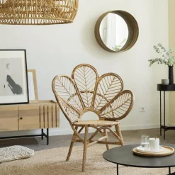 Made in Meubles Miroir rond en rotin Rattan