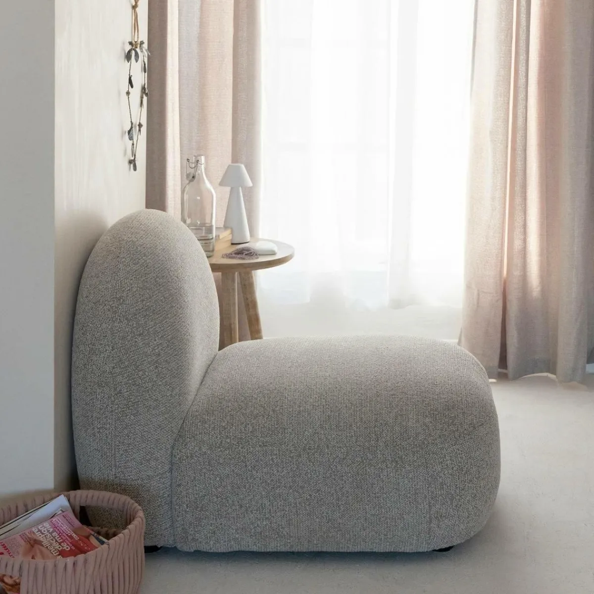 Made in Meubles Module central canapé en tissu bouclette gris Calya