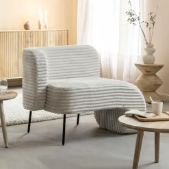 Made in Meubles Méridienne en velours côtelé blanc Soléa