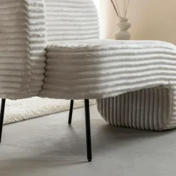 Made in Meubles Méridienne en velours côtelé blanc Soléa