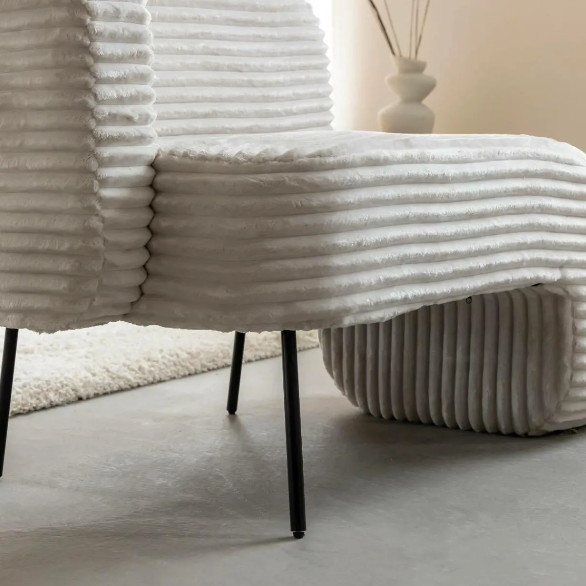 Made in Meubles Méridienne en velours côtelé blanc Soléa